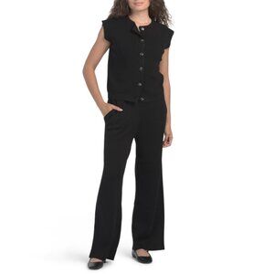 CYRUS Black 2pc Waffle Top And Full Needle Pants Set